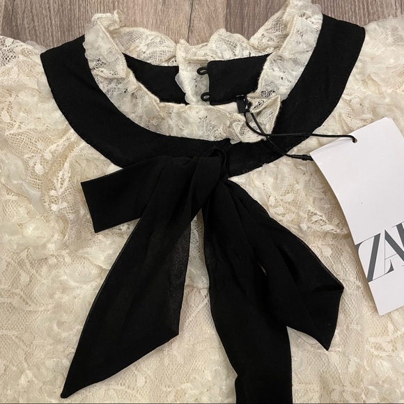 Zara sleeveless ruffled lace dress with dropped waist & contrasting necktie NWT - Picture 7 of 13